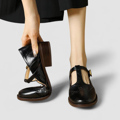 Sofia | Cream Brogue Mary Jane Shoes