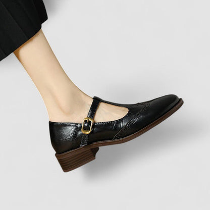 Sofia | Cream Brogue Mary Jane Shoes