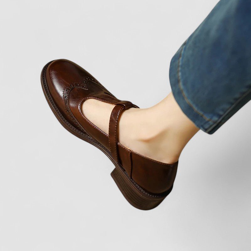Sofia | Cream Brogue Mary Jane Shoes