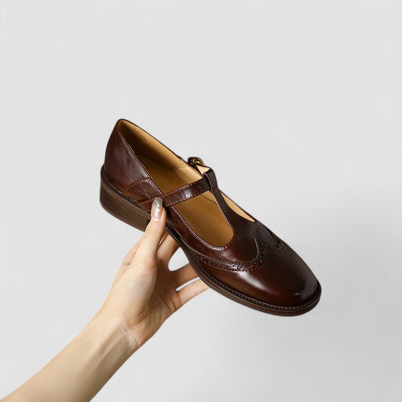 Sofia | Cream Brogue Mary Jane Shoes