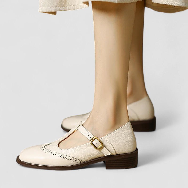 Sofia | Cream Brogue Mary Jane Shoes