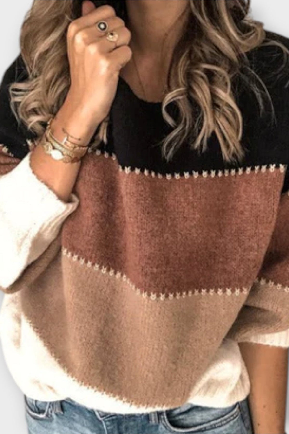 Sofia | Olive Colour-Block Jumper