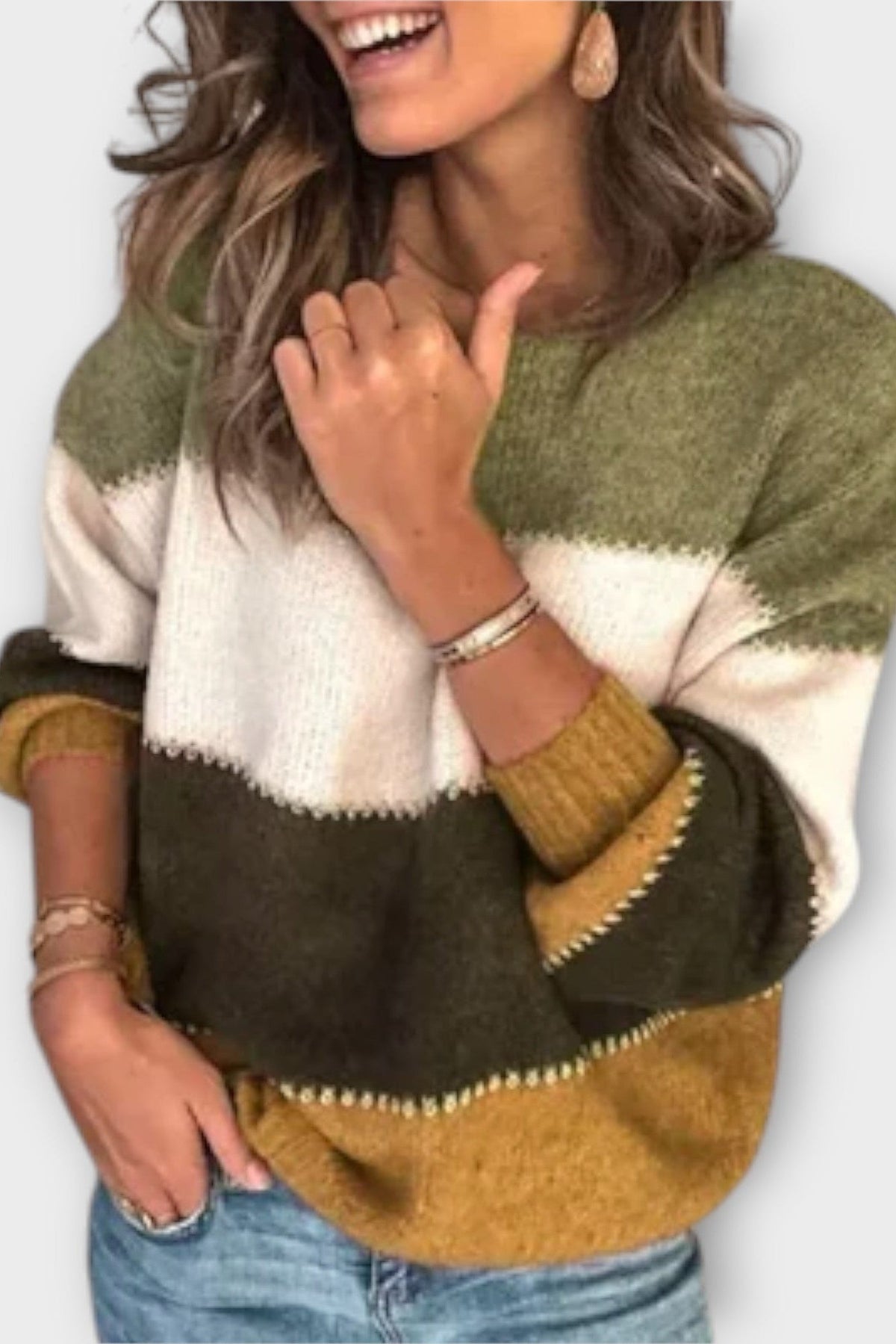Sofia | Olive Colour-Block Jumper