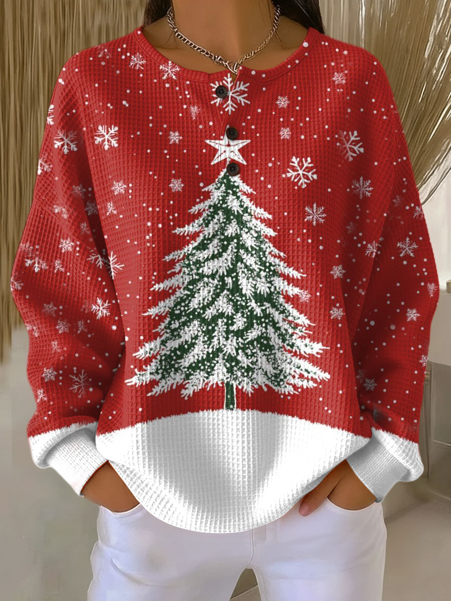 Lottie | Red Snowy Christmas Tree Jumper