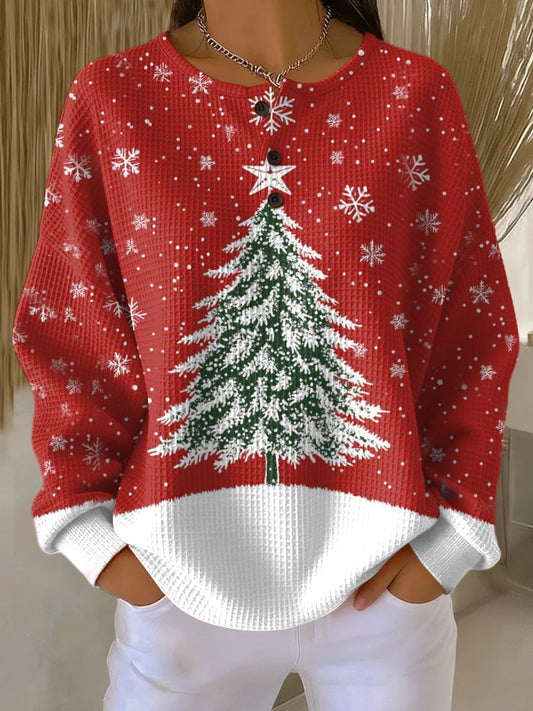 Lottie | Red Snowy Christmas Tree Jumper