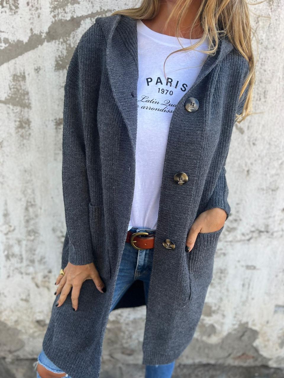 Sophie | Long Grey Hooded Cardigan