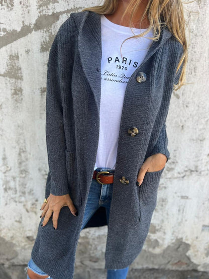 Sophie | Long Grey Hooded Cardigan