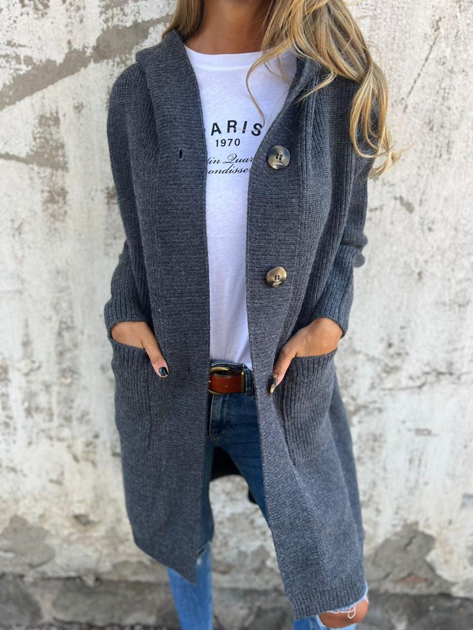 Sophie | Long Grey Hooded Cardigan