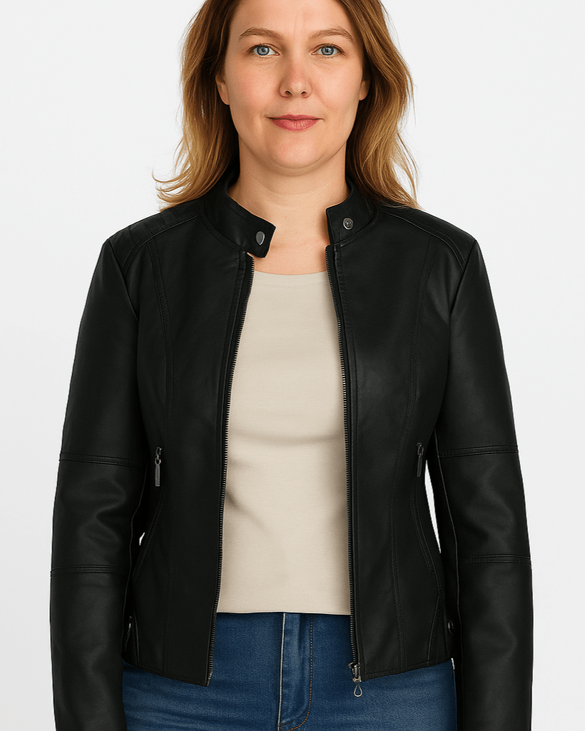 Sophia | Black Faux-Leather Jacket