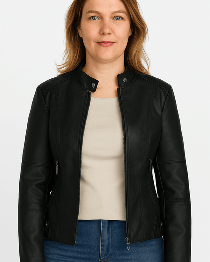 Sophia | Black Faux-Leather Jacket