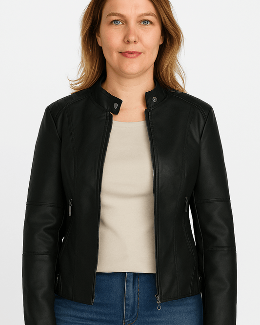 Sophia | Black Faux-Leather Jacket