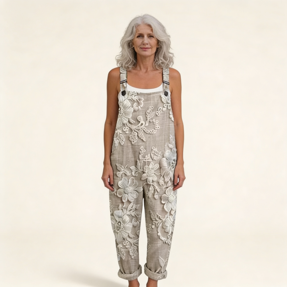 Bridget | Floral Embroidered-Look Dungarees