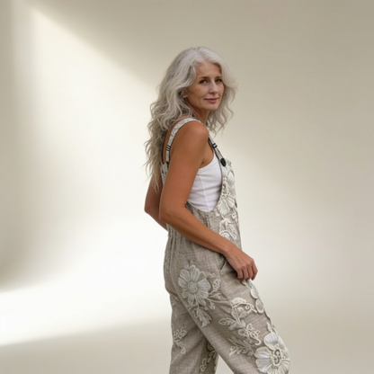 Bridget | Floral Embroidered-Look Dungarees