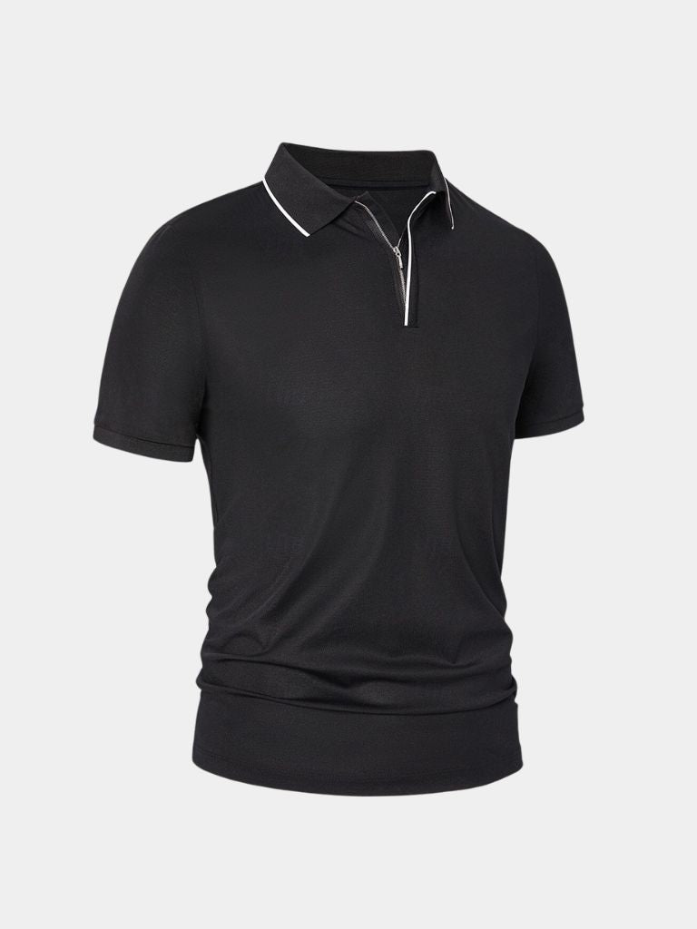 Steven | Black Zip-Collar Polo