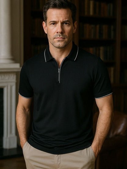 Steven | Black Zip-Collar Polo