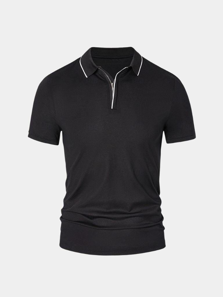 Steven | Black Zip-Collar Polo