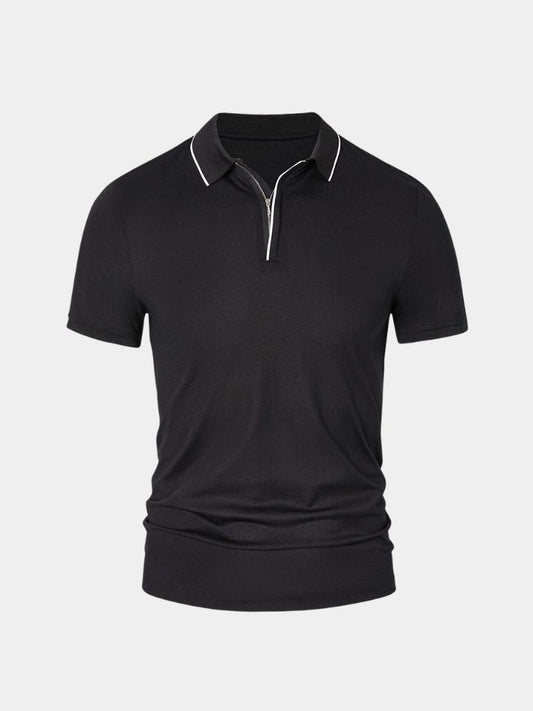 Steven | Black Zip-Collar Polo