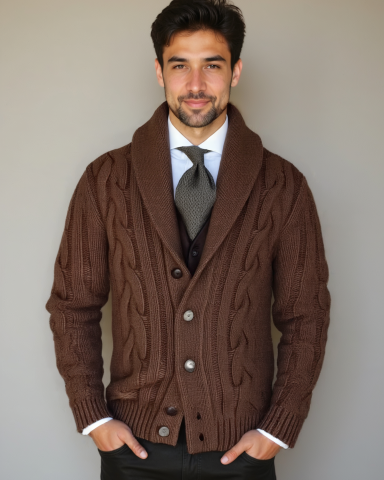 Steven | Brown Cable-Knit Cardigan