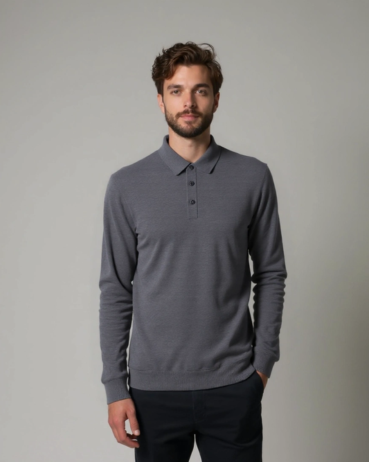 Seth | Grey Long-Sleeve Polo Knit