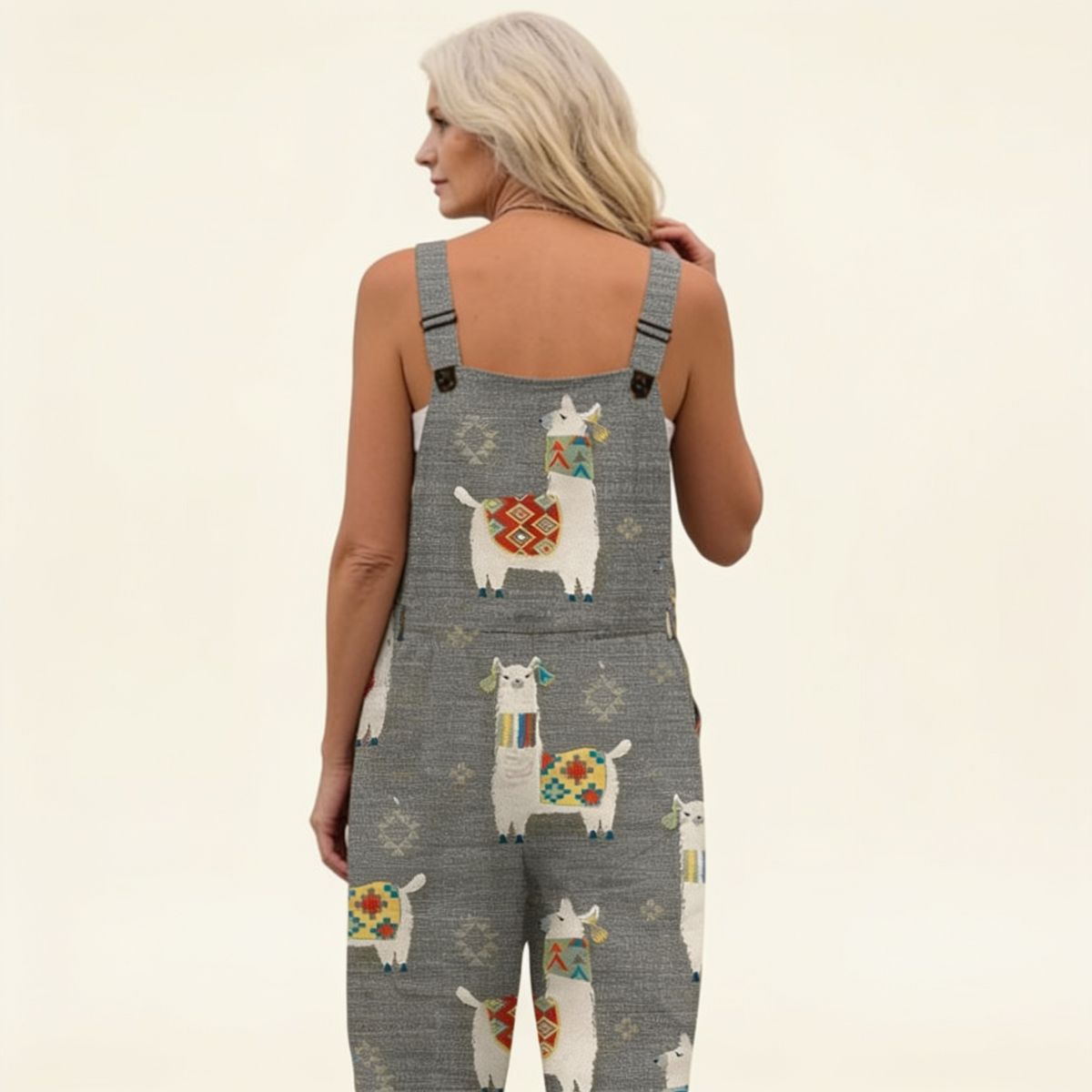 Rachel | Grey Llama Print Dungarees