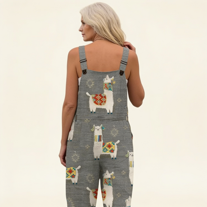 Rachel | Grey Llama Print Dungarees