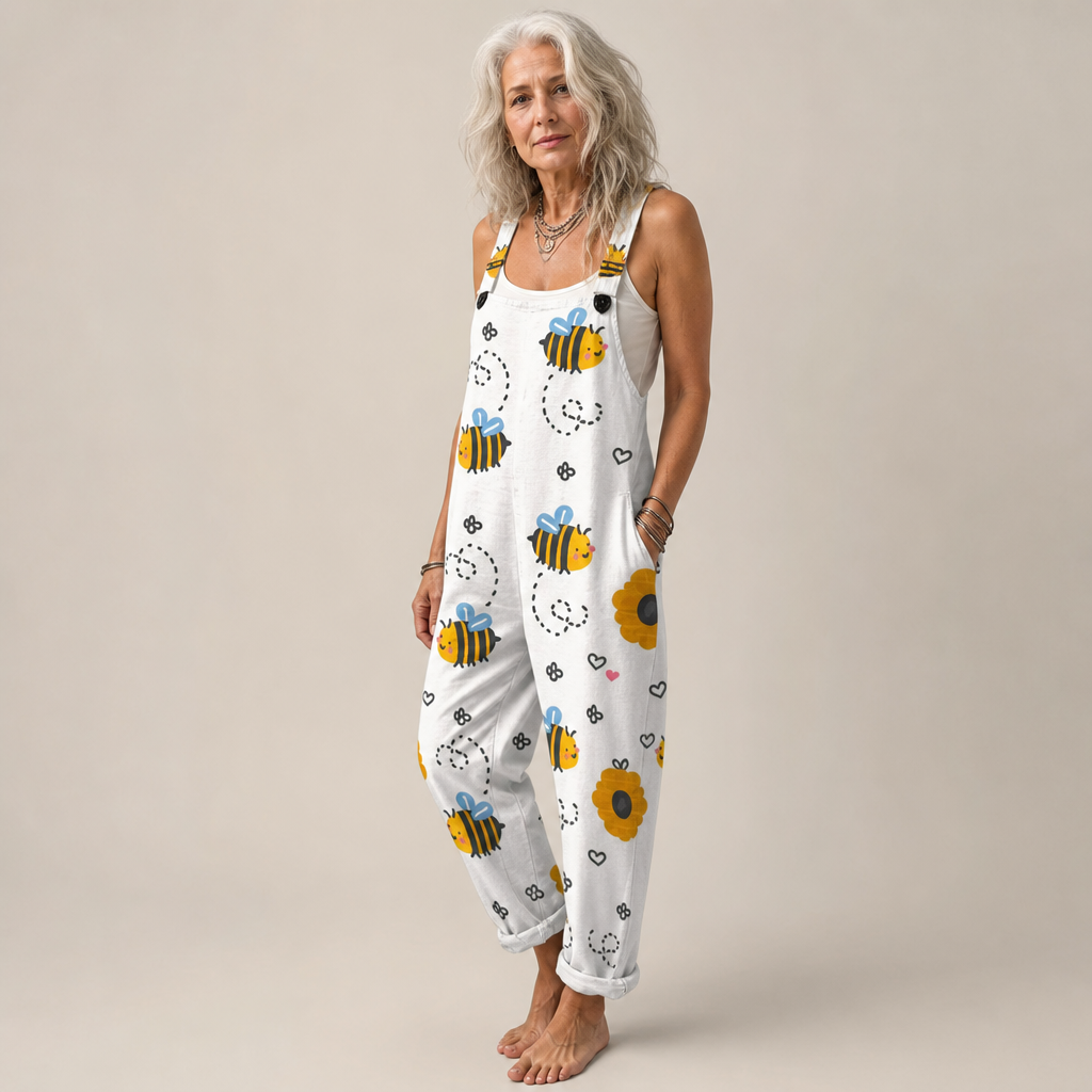 Veronica | Ivory Bee Print Dungarees