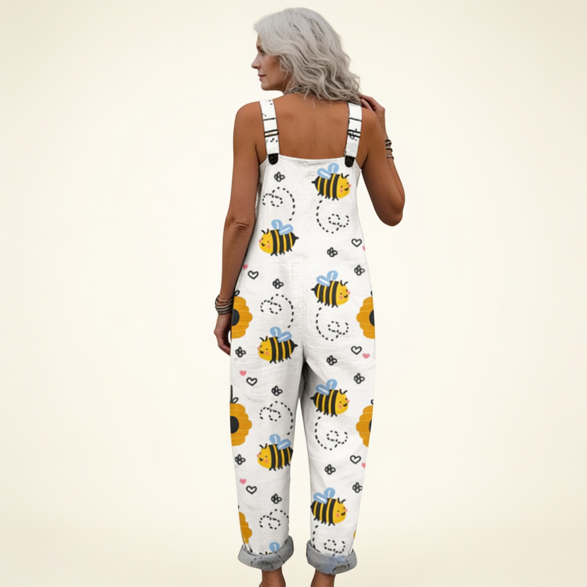 Veronica | Ivory Bee Print Dungarees