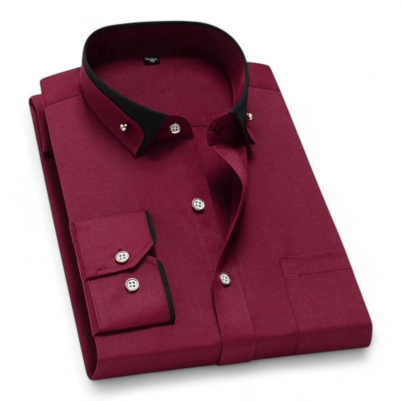 Richard | Burgundy Contrast-Collar Shirt