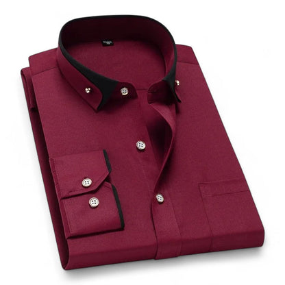 Richard | Burgundy Contrast-Collar Shirt