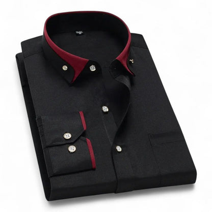 Richard | Burgundy Contrast-Collar Shirt