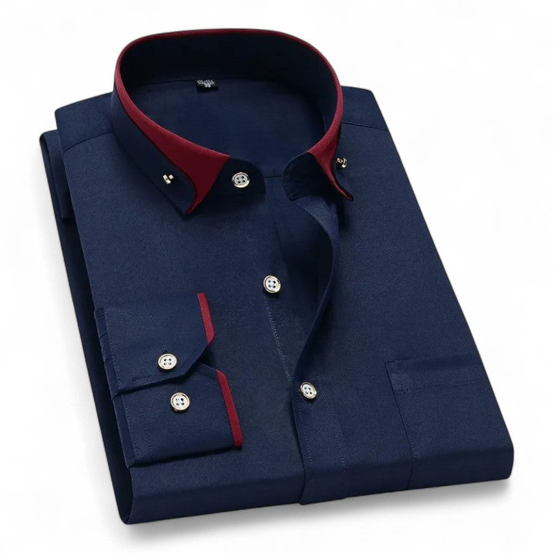 Richard | Burgundy Contrast-Collar Shirt