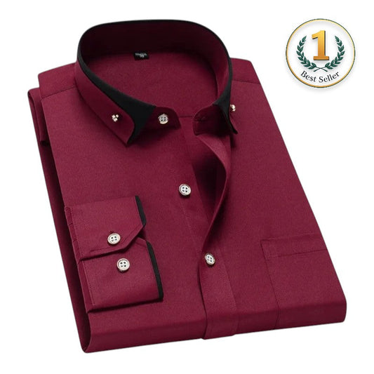 Richard | Burgundy Contrast-Collar Shirt