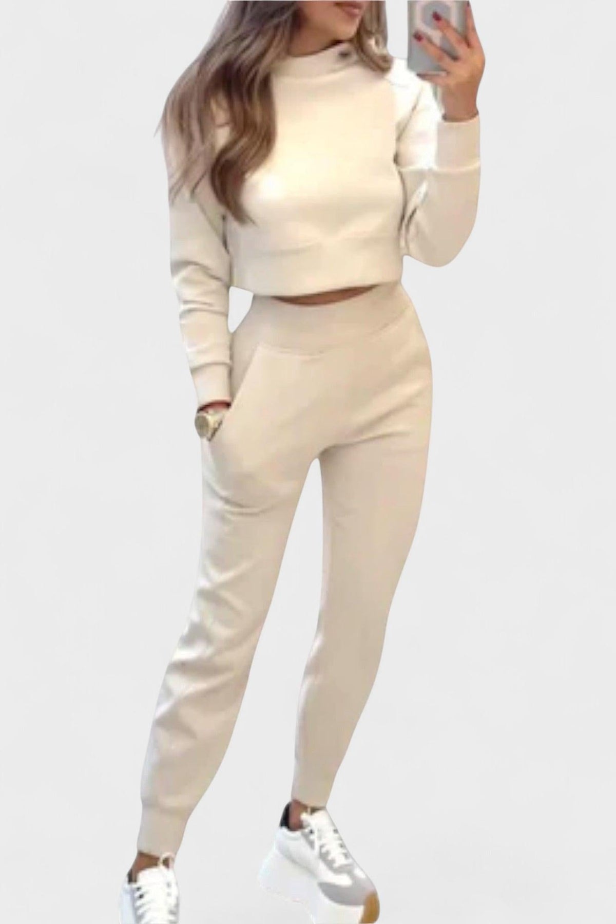 Stacey | Beige Knit Top & Trouser Set