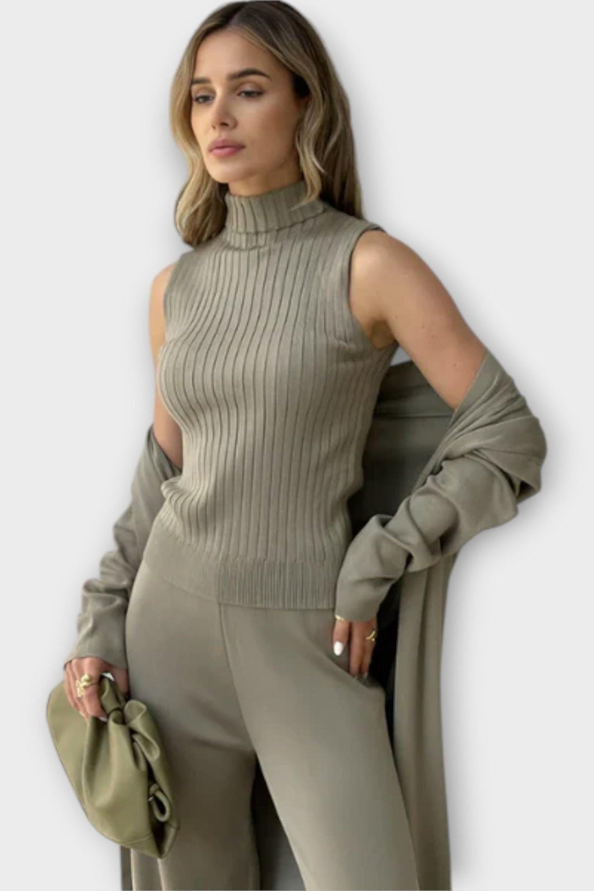 Stacey | Ribbed Knit Three-Piece Trouser Set
