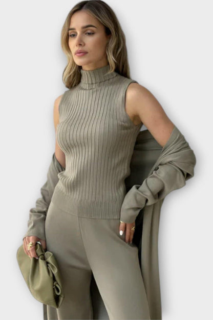 Stacey | Ribbed Knit Three-Piece Trouser Set