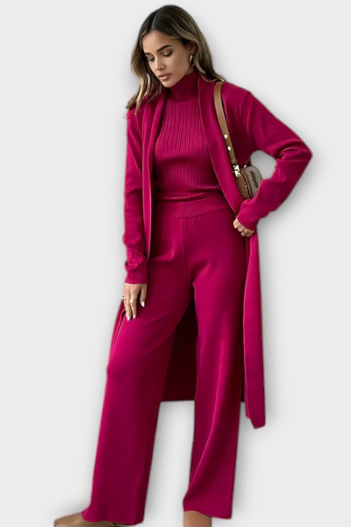 Stacey | Ribbed Knit Three-Piece Trouser Set