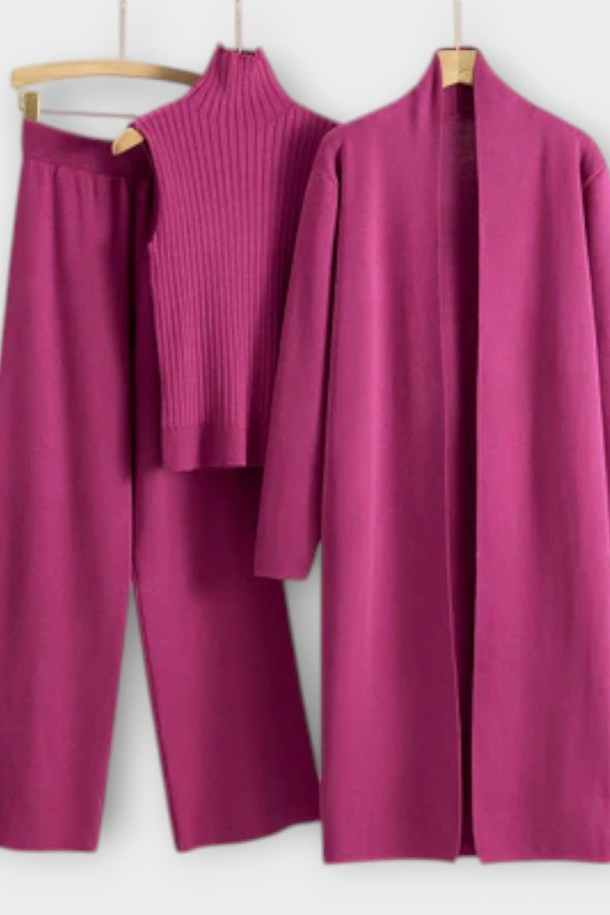 Stacey | Ribbed Knit Three-Piece Trouser Set