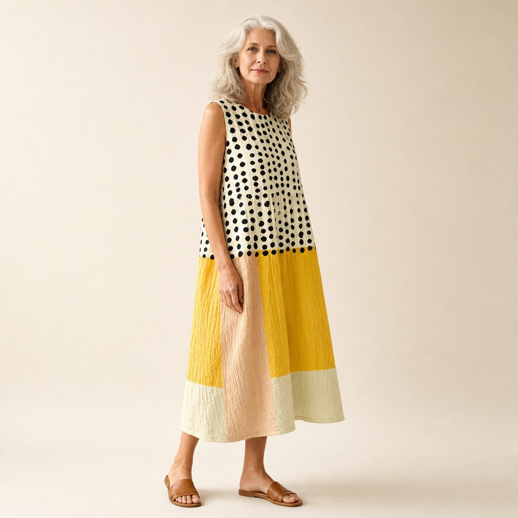 Shelley | Polka Dot Colour Block Sleeveless Midi Dress