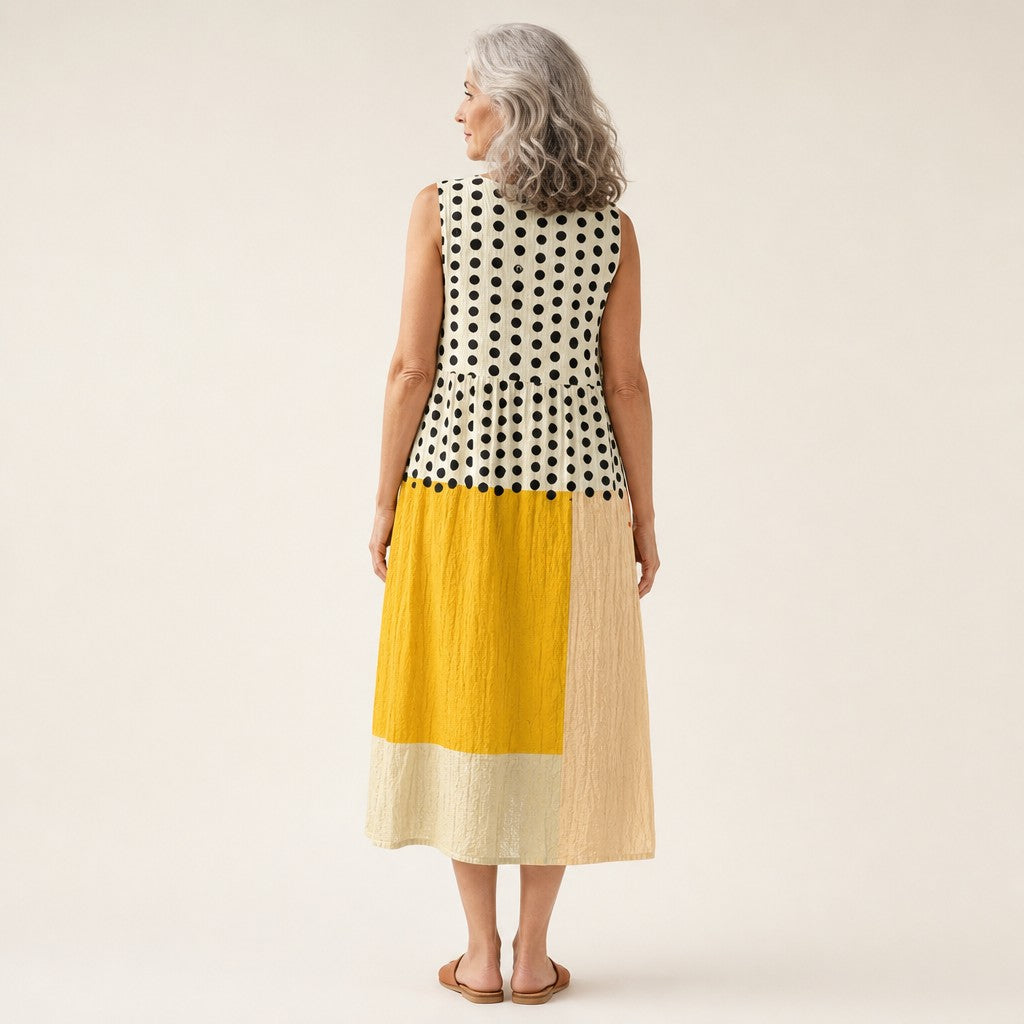 Shelley | Polka Dot Colour Block Sleeveless Midi Dress