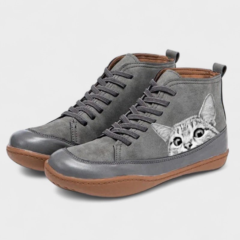 Tania | Orange Cat Print High-Top Boots