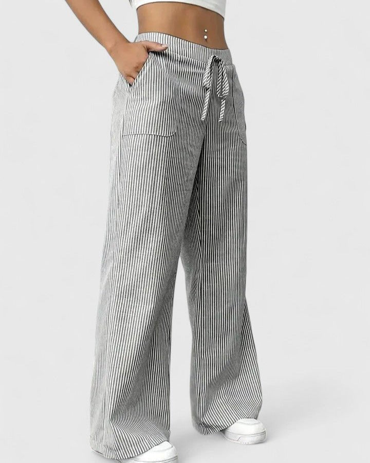Tanya | Blue Striped Wide-Leg Trousers