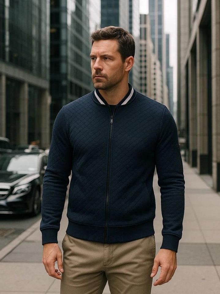 Theo | Navy Textured Bomber Jacket