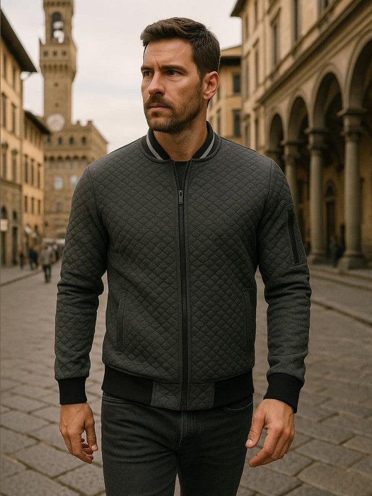 Theo | Navy Textured Bomber Jacket
