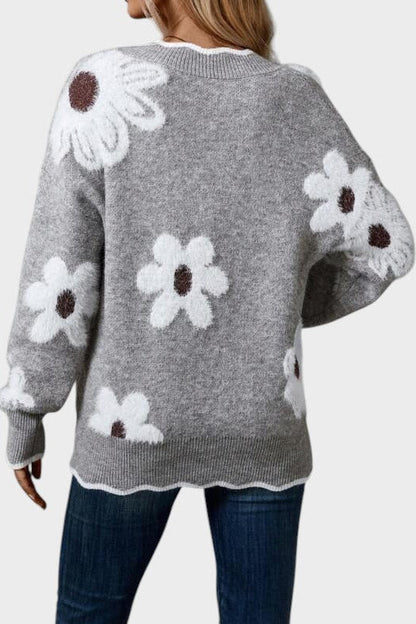 Thea | Grey Daisy Knit Jumper