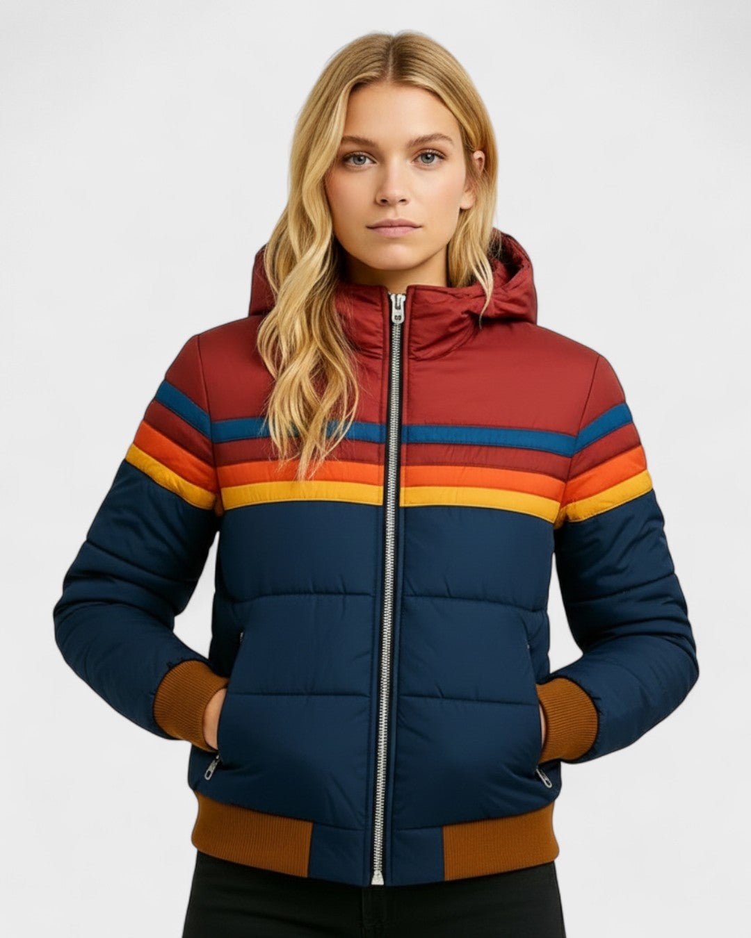 Thea | Striped Waterproof Puffer Jacket