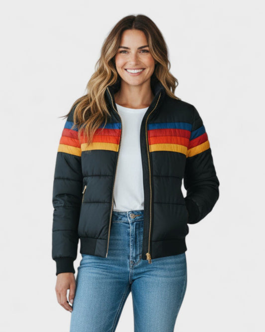 Thea | Striped Waterproof Puffer Jacket