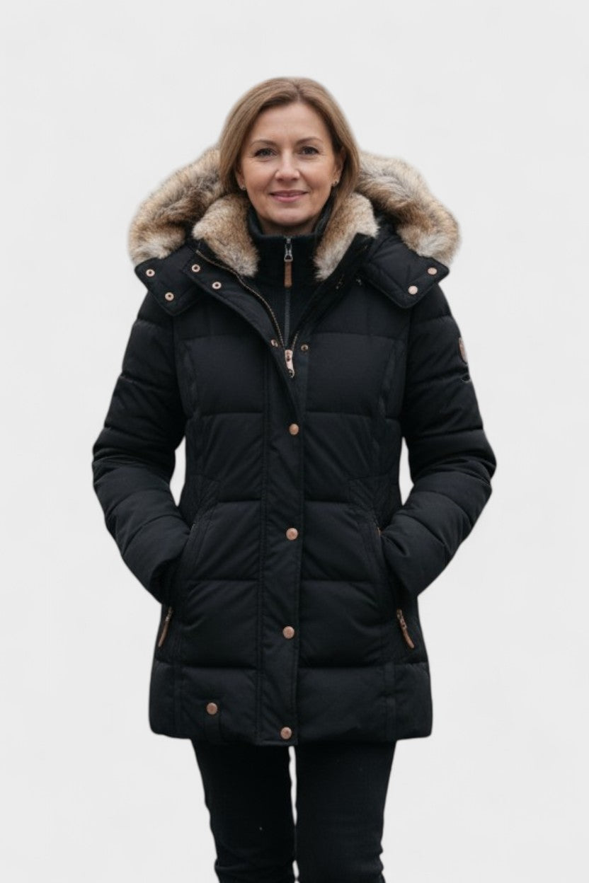 Tilda | Black Faux-Fur Trim Puffer Jacket