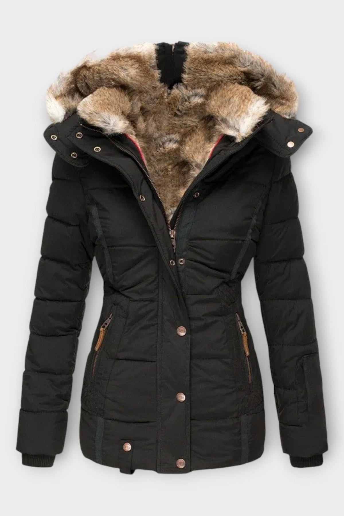 Tilda | Black Faux-Fur Trim Puffer Jacket