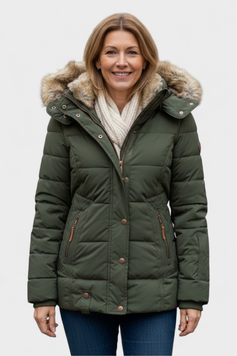 Tilda | Black Faux-Fur Trim Puffer Jacket