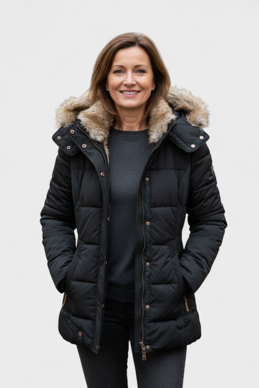 Tilda | Black Faux-Fur Trim Puffer Jacket